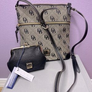 Dooney & Bourke crossbody bag and matching coin purse with 6 card slots inside.
